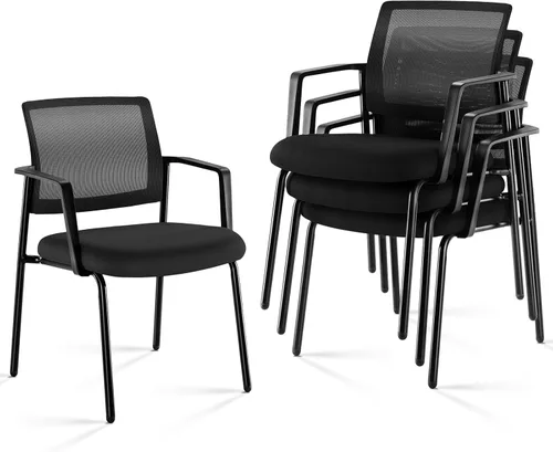 Miniatura 12 de Sweetcrispy Sillas apilables con respaldo de malla, sillas apilables de tela tapizadas, sillas de oficina de metal resistentes, fáciles de usar