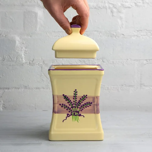 Miniatura 5 de City to Cottage Tarro de almacenamiento de cocina hecho a mano con tapa de 31.5 onzas, floral, morado y crema, grande, de cerámica, regalo