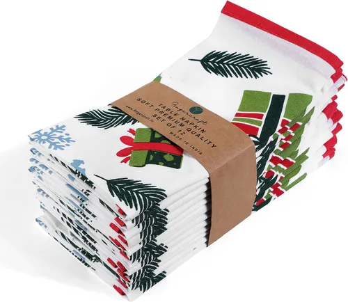 Miniatura 54 de Fingercraft - Juego de 12 servilletas de tela de mezcla de algodón y lino, con estampado, perfecta para fiestas, cenas, bodas, cócteles y Navidad