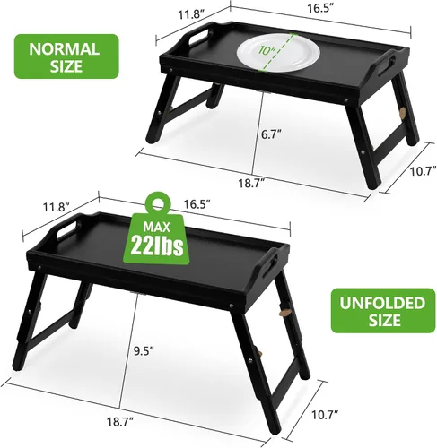 Miniatura 3 de Mayyol Bandeja de Desayuno para Comer en la Cama - Mesa de Comida Elevada con Altura Ajustable - Bandeja de Servir de Bambú para Regazo/Sofá