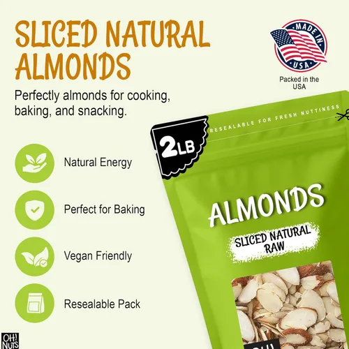 Miniatura 5 de Oh! Nuts Almendras naturales en rodajas – crudas – 100% naturales – 2 libras – Rebanadas de almendras altas en proteínas – Empaquetadas en bolsa