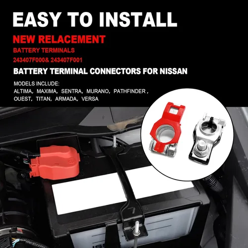 Miniatura 5 de Terminal de batería de plástico Cove Positivo Negativo Compatible con Nissan Maxima Rouge Sentra Murano Reemplazo OE 243407F000 24340-7F000
