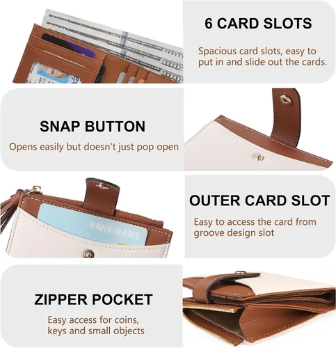 Miniatura 3 de yiijay Billetera pequeña para mujer, con bloqueo RFID, plegable, delgada, de cuero, para tarjetas de crédito, billetera pequeña con bolsillo