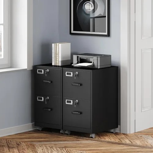 Miniatura 8 de BYNSOE - Archivador de 2 cajones con cerradura, archivador vertical de metal con ruedas, archivador móvil para oficina, hogar
