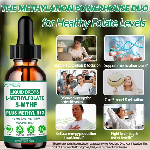 Miniatura 3 de Suplemento de metilfolato gotas líquidas, L Methy Folate 15mg Plus Methy B12, B6, B2 Multivitamínico, Metabólicamente Activo 5-MTHF