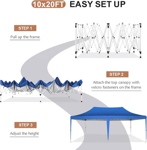 Miniatura 4 de COBIZI Carpa desplegable de 10 x 20 con paredes laterales, carpa de fiesta, cenadores al aire libre, resistente al agua y UV50+, 3 alturas