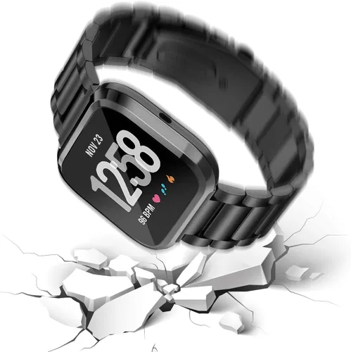 Miniatura 4 de Maxjoy Compatible con Fitbit Versa Bands, Versa 2 banda de metal grande de acero inoxidable pulsera con funda protectora para hombres y mujeres