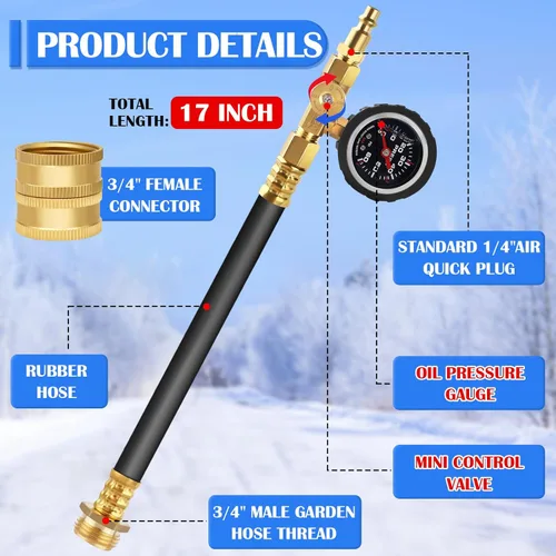 Miniatura 3 de Kit de invierno para RV mejorado Boltigen, manguera de invierno de 17'' para RV con medidor de presión de aceite y válvula de control, kit de Negro