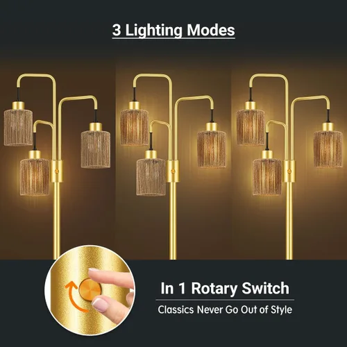 Miniatura 4 de Lámpara de pie industrial BoostArea para sala de estar, lámpara de pie moderna dorada con 3 luces, lámpara de pie para pararse con diseño simple