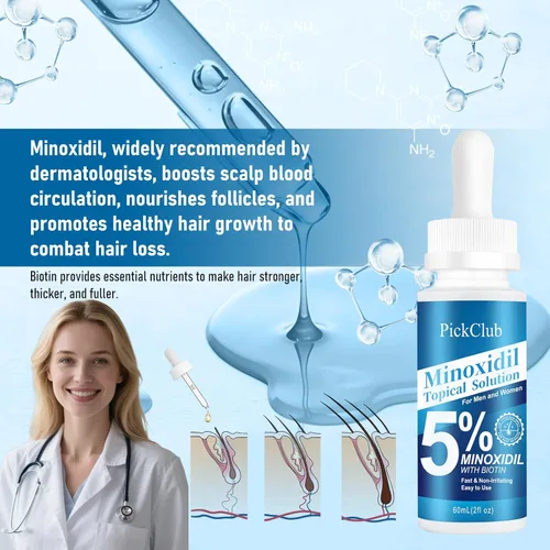 Miniatura 3 de 5% de minoxidil con biotina para hombres y mujeres – Suero para el crecimiento del cabello y la barba, unisex, suave, paquete de 2 (total 4.06 fl oz)