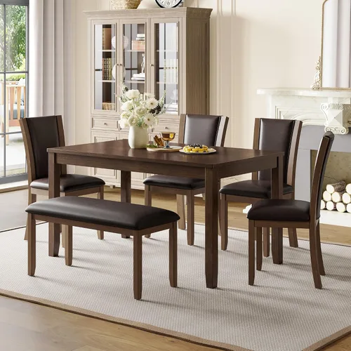 Miniatura 27 de LUMISOL - Juego de mesa de comedor de madera maciza con 4 sillas tapizadas y banco para cocina, comedor, sala de estar, gris plateado
