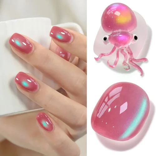 Miniatura 61 de Double Rhythm Esmalte de gel Jelly Glass de ojo de gato con imán, 0.5 onzas líquidas, brillo holográfico, brillante, translúcido