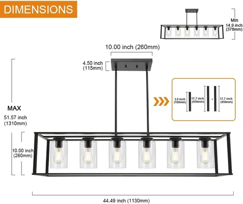 Miniatura 4 de Candelabros de 6 luces con acabado negro, accesorios de iluminación colgantes industriales modernos para isla de cocina con luces de techo de vidrio