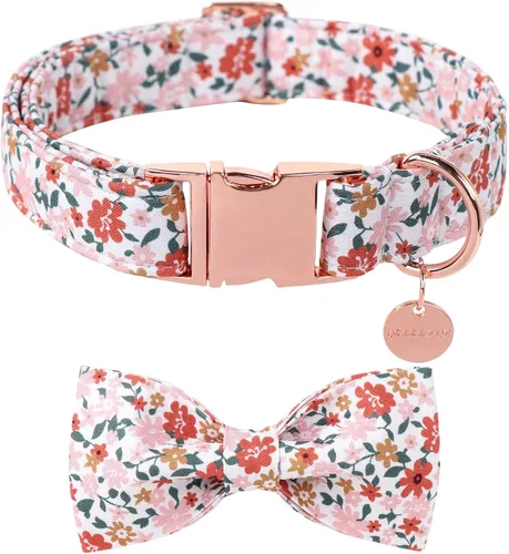 Miniatura 24 de Collar para perro con pajarita, Collar de algodón con pajarita para cachorro, Collar para perro azul para niña o niño con hebilla de metal duradera
