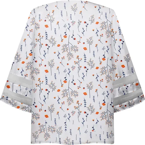 Miniatura 4 de Blusas de tubo para mujer, estilo hawaiano, manga 34, cuello en V, encaje de retazos, para festivales, tallas grandes, ajuste floral, blusas