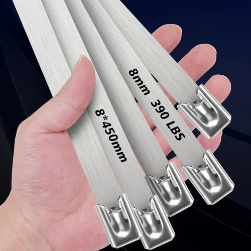 Miniatura 9 de Bridas de metal de 48 pulgadas, bridas de acero inoxidable extralargas de 500 libras, lazos de correa autobloqueantes resistentes, resistencia