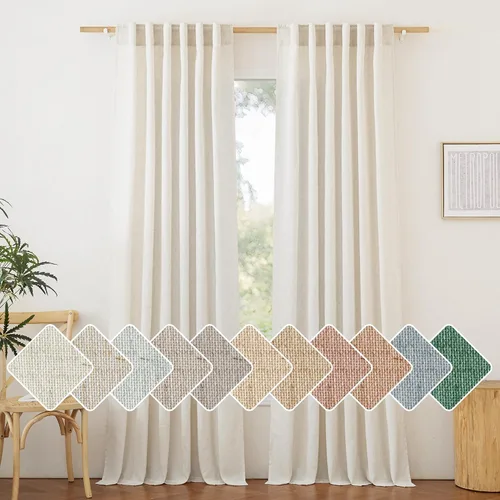 Miniatura 28 de NICETOWN Cortinas de lino grueso para dormitorio, privacidad añadida, bolsillo para barra y pestaña trasera, no se transparentan, mezcla de lino