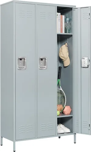 Miniatura 13 de Letaya Taquillas de metal para empleados: armario de almacenamiento de 3 puertas con estantes y gabinete de acero con cerradura para la escuela