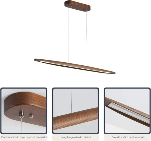 Miniatura 8 de YISDESIGN Lámpara colgante lineal de madera de 51 pulgadas, lámpara moderna para mesa de billar, luces de isla de cocina para comedor, bar, isla