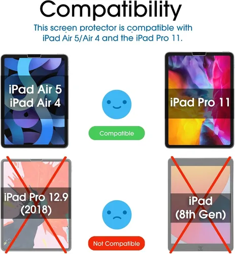 Miniatura 2 de TechMatte Protector de pantalla compatible con iPad Air 5/Air 4/iPad Pro 11, ultra sensible, compatible con Face ID y Apple Pencil, vidrio templado