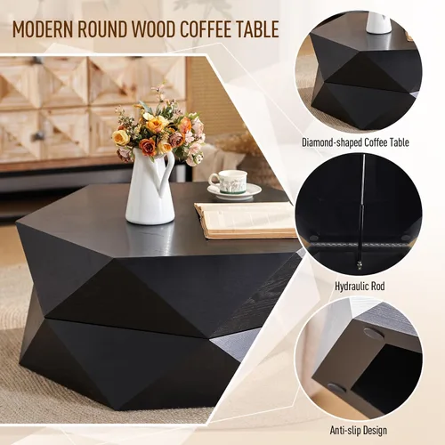 Miniatura 5 de Mesa de centro de almacenamiento de 36.61 pulgadas, moderna mesa de centro de madera rústica con chapa de madera maciza, mesa de té grande y única