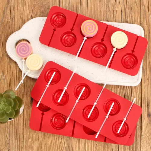 Miniatura 4 de Webake Molde para piruletas con palitos, paquete de 3 moldes para chocolate duro, moldes de silicona con 6 cavidades en remolino