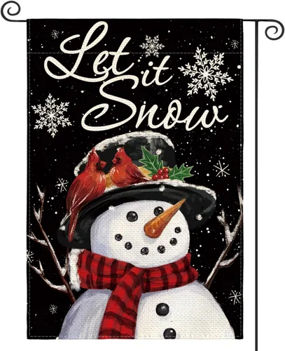 AVOIN colorlife Deje que nieve muñeco de nieve copo de nieve bandera de Navidad de jardín 12x18 pulgadas de doble cara, bandera decorativa de granja
