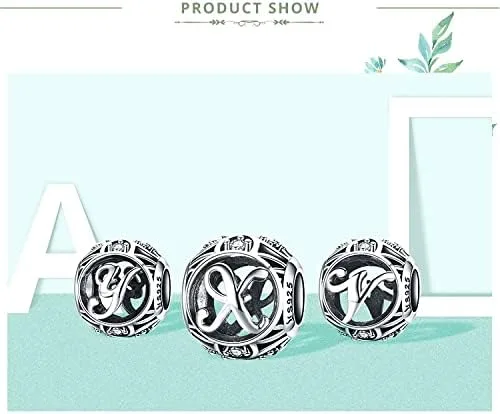 Miniatura 6 de RUKYF Dijes de letras de plata de ley 925 con inicial de la A a la Z para pulseras, collares, cuentas del alfabeto de circonita cúbica, regalos