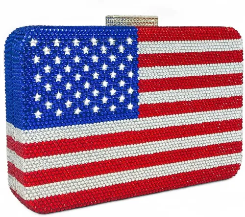 Miniatura 9 de Boutique De FGG The American National Flag Crystal Clutch Purse for Women Evening Bags Party Chain Shoulder Handbags,Mini