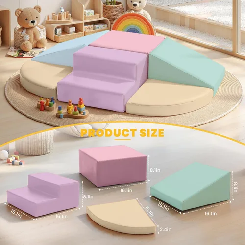 Miniatura 2 de Hoohtoot Bloques de escalada de espuma para niños pequeños: juego de 6 piezas de cuero sintético suave - Juguetes de escalada y gateo