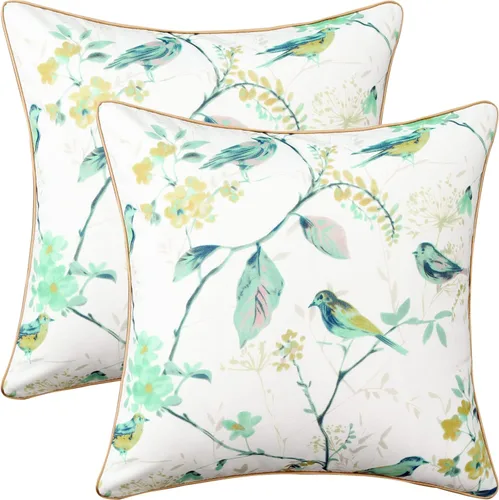 Miniatura 41 de VOGOL Juego de 2 fundas de almohada, 18 x 18 pulgadas, patrón de pájaros verdes, estampado de flores y pájaros verdes, fundas de cojín para cama
