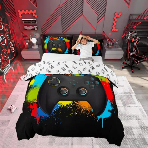 Miniatura 40 de Funda de edredón Happy Camping, juego de ropa de cama con temática de cámper para niños, funda de edredón de estilo rústico para decoración
