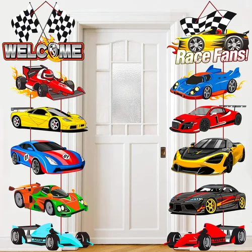 Cartel de bienvenida para puerta de coche de carreras, decoración de fiesta de cumpleaños para fanáticos de carreras, suministros de baby shower con