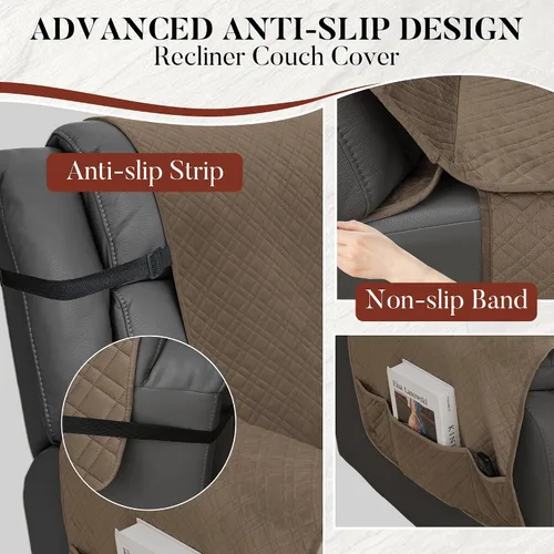 Miniatura 5 de Fundas de terciopelo 10% impermeables para sofá modular reclinable en forma de L, juego de 1 funda acolchada para sofá reclinable esquinero, lavable
