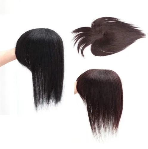 Miniatura 3 de Bang Topper Human Hair Clip on Crown Volume Hairpiece for Women with Gray and Thinning Hair, 6" Dark Brown