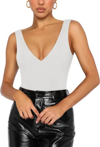 Miniatura 4 de REORIA Sexy escote en V profundo, sin mangas, cuello en V, espalda descubierta, para mujer