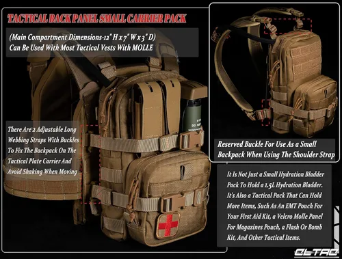 Miniatura 3 de Paquete de Hidratación Táctica Pequeña MOLLE Transportador de Vejiga de Agua para Exteriores para Chaleco Mochila, Negro, Pequeño, Mochilas Daypack