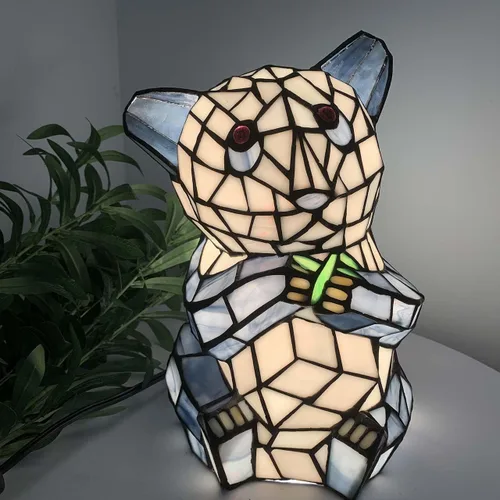 Miniatura 3 de Bieye L10831 Oso Panda Sentado Comiendo Disparos de Bambú Estilo Tiffany Lámpara de mesa de acento de vidrieras Luz de noche para decoración
