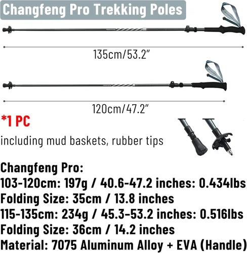 Naturehike Changfeng Pro/UL - Bastón de senderismo plegable de 3 secciones ligero de carbono y aluminio, para mujeres, hombres y personas mayores,