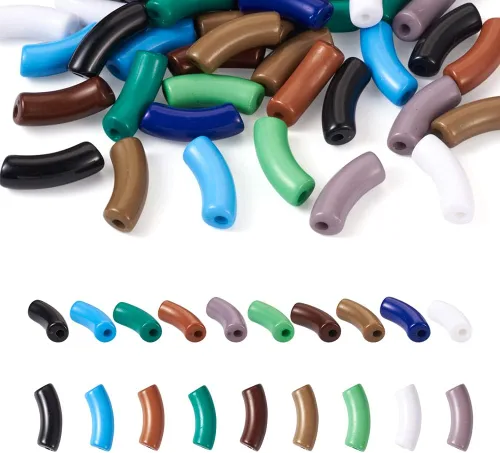 Miniatura 13 de 40 cuentas de tubo de imitación de piedras preciosas acrílicas, coloridas cuentas curvas acrílicas opacas gruesas con cuentas de disco espaciador