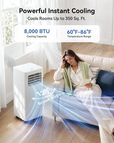 Miniatura 2 de Feelfunn Aire acondicionado portátil de 8000 BTU, 3 en 1, enfría 350 pies cuadrados, CA silenciosa con ventilador y deshumidificador, pantalla LED