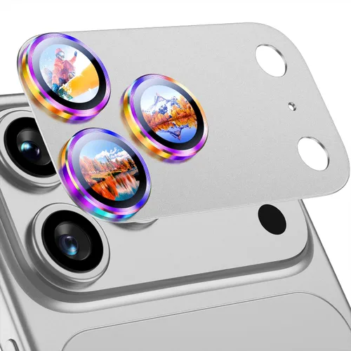 Miniatura 20 de Uyiton Protector de lente de cámara para iPhone 17 Pro - [Tipografía única + lente de teléfono diseño de círculo rojo] Cubierta de cámara de vidrio