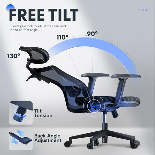 Miniatura 7 de FLEXISPOT Silla de oficina ergonómica, sillas de escritorio de oficina en casa con soporte lumbar ajustable, reposabrazos, bloqueo de inclinación