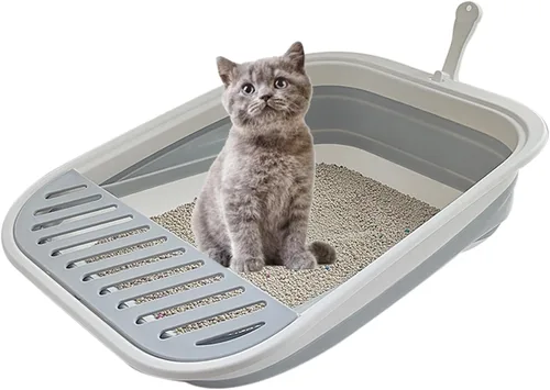 Miniatura 15 de Caja de arena plegable para gatos pequeña, 14.6 x 10.6 x 4.8 pulgadas, abierta, impermeable, de entrada baja, bandeja para orinal para gatitos