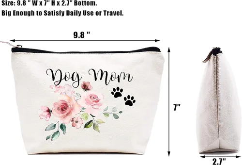 Miniatura 2 de LIBIHUA Bolsa de maquillaje para mujer, bolsa de cosméticos regalos para ella, bolsa de viaje femenina, Beige, 328-perro mamá