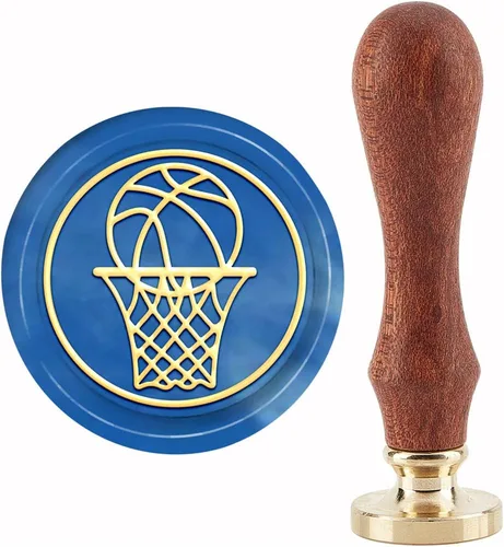 CRASPIRE Sello de cera de baloncesto para deportes, 1.181 in, cabeza de latón extraíble retro vintage con mango de madera para invitaciones de boda,