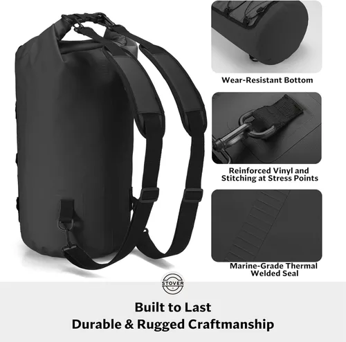 Miniatura 4 de STOVER 5/10/25/30/40/55L Waterproof Dry Bag- Roll-Top Backpack w/Phone Case- Kayaking, Hiking, Camping, Boating- Men/Women 25L Negro