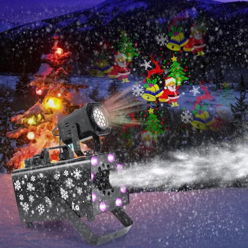 Miniatura 9 de Hakuta - Máquina de nieve mejorada de 800W con 8 luces LED RGB, proyección LED y 2 controles remotos inalámbricos, perfecta para Navidad, Halloween