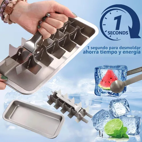 Miniatura 5 de Bandejas de Cubitos de Hielo de Acero Inoxidable, Bandejas de Cubitos de Hielo de Metal para Congelador Diseño de Inspiración Vintage con Palanca