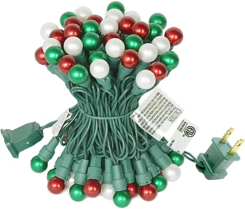 GlowVibe - Luces de Navidad rojas, blancas y verdes para interiores de 19 pies con 70 luces LED, bombillas de cristal perlado G15 para árbol de Rojo